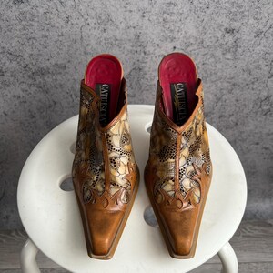 Vintage Leather Mules Floral Tooled Slip On Heels Shoes image 7