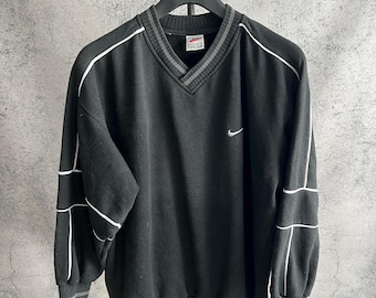 Vintage Nike 1990s Sweatshirt V-neck Pullover Retro Black