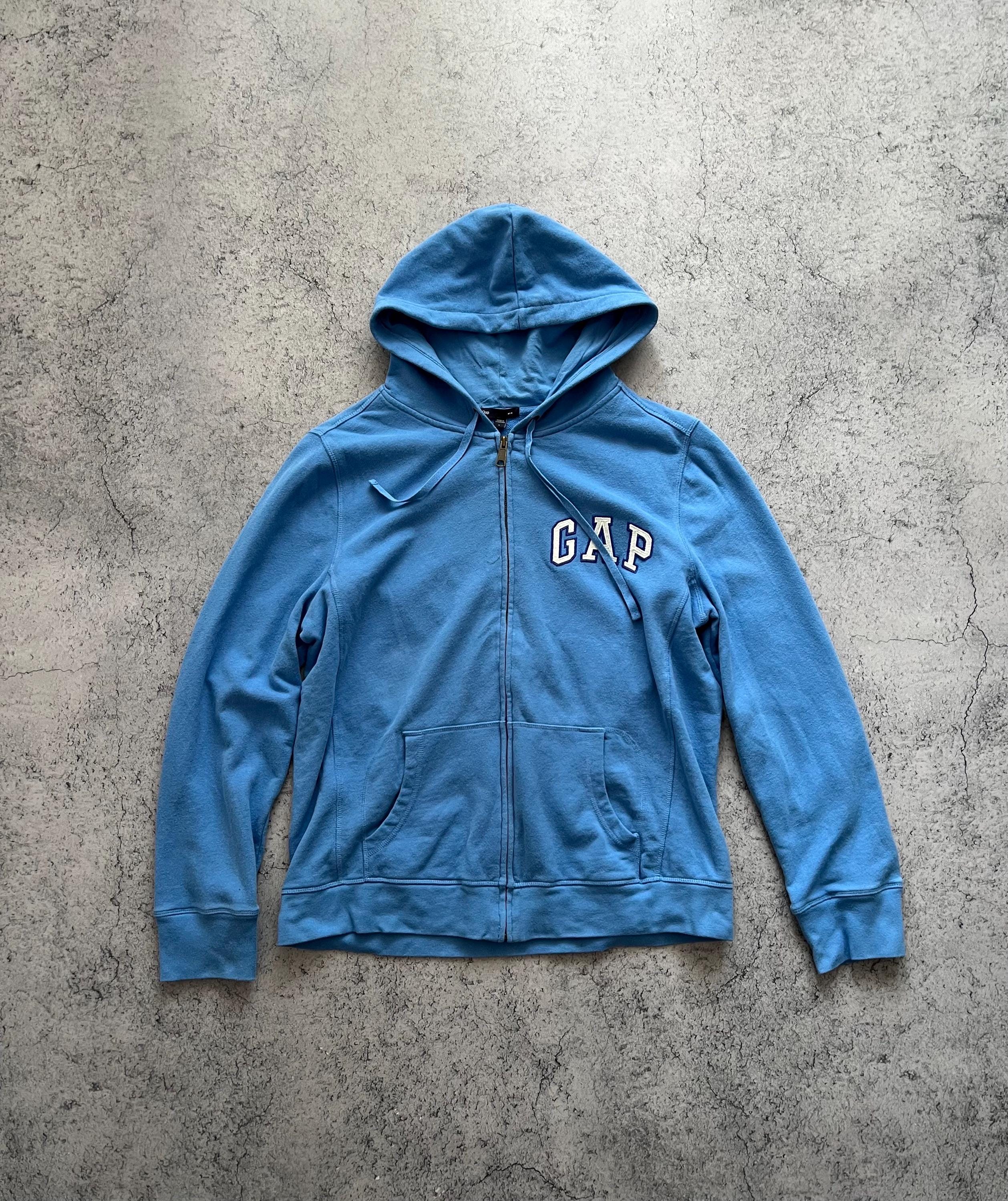 Vintage Gap Full Zip Hoodie Blue Y2K Embroidered Logo Unisex Size