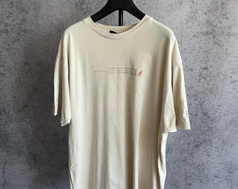Vintage Kangol Herren T-Shirt Rundhalsausschnitt Beige T-Shirt Größe L Grafikdruck Kurzarm
