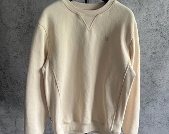 Sudadera G-Star Raw con cuello redondo Y2K y minilogotipo, años 2000, beige, talla XS