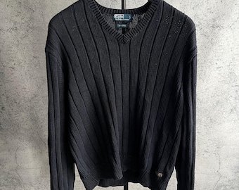 Maglione vintage Polo Ralph Lauren in maglia con scollo a V, casual, anni 2000
