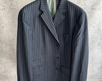 Vintage Etro Milano Striped Wool Blazer Navy Classic Suit