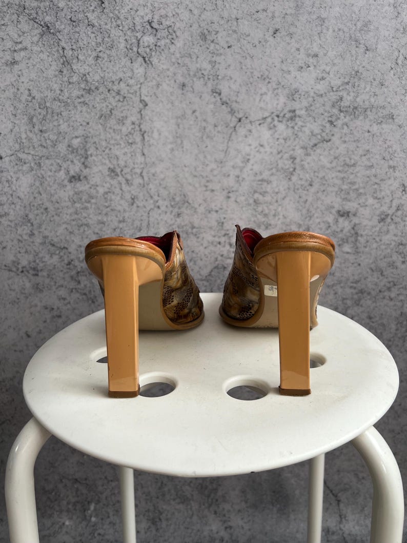 Vintage Leather Mules Floral Tooled Slip On Heels Shoes image 4