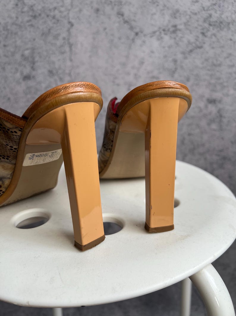 Vintage Leather Mules Floral Tooled Slip On Heels Shoes image 12