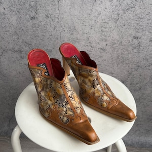 Vintage Leather Mules Floral Tooled Slip On Heels Shoes image 6
