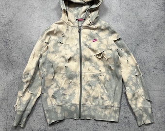 Sudadera con capucha Nike vintage desgastada y cremallera completa, personalizada, talla M