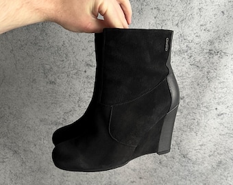 G-Star Raw Wildleder Stiefeletten Schwarz Blockabsatz Zip Booties Frauen US6.6