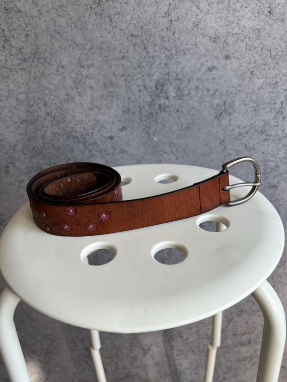 Brown Studded Genuine Leather Women’s Belt Linea Pelle Collection Genuine Leather Brown Studded Belt  main image 4