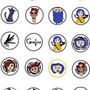 20 Coraline stickers / Party Kit /  Sticker Pack / Waterproof or Paper / Cupcake Toppers / Coraline / Stickers/ Mini Notebook