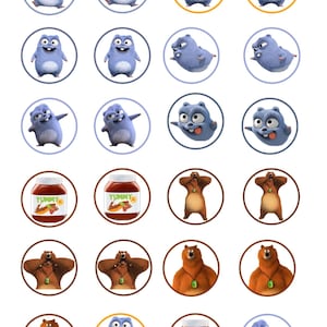 24  Grizzly Stickers   / Vinyl  Waterproof Stickers / Paper Stickers  /Shape  Stickers / Round /Lemmings Stickers
