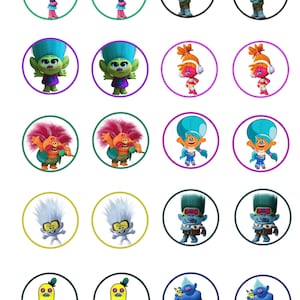 20 Trolls Stickers: Party Kit, Cupcake Toppers