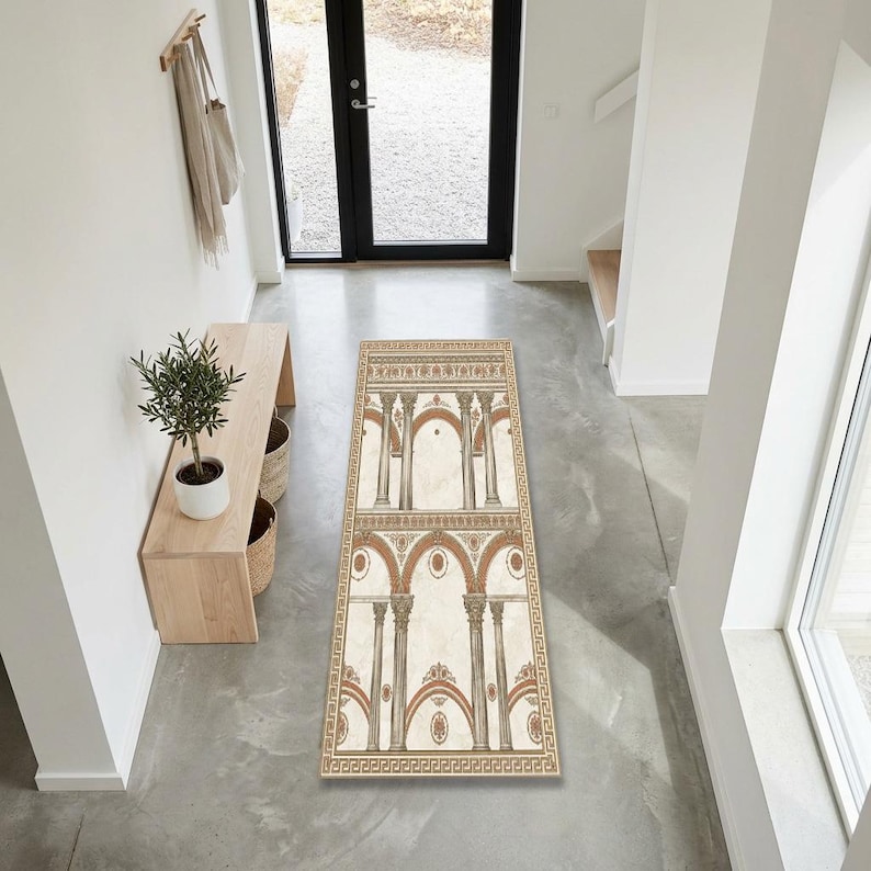 Greek Key Runner Rug | Classical Architecture Hallway Carpet | Roman ...