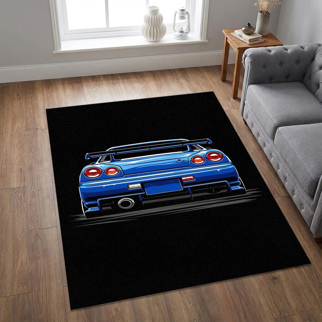 Nissan Gt R Rug Nissan Gtr R34 Car Rug | Blue Washable Area Carpet | Car Lover Gift ...