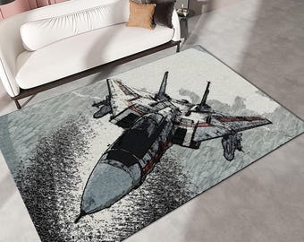 Kampfflugzeug Teppich für Jungenzimmer - Luftfahrt Dekor Teppich, Kampfflugzeug Kunstwerk, Teenager Schlafzimmer Flugzeug Teppich, Pilot Geschenk, Militärflugzeug Dekor