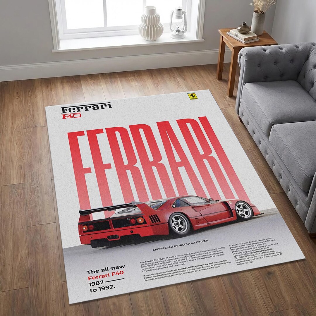 Ferrari F40 Car Rug | Washable Area Carpet | Car Lover Gift | Man Cave ...