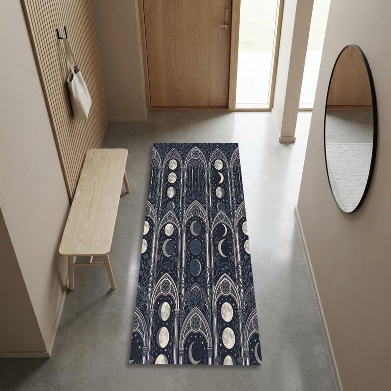 Moon Patterned Rugs Gothic Moon Phase Arch Hallway Runner Rug |dark Academia Cathedral ...