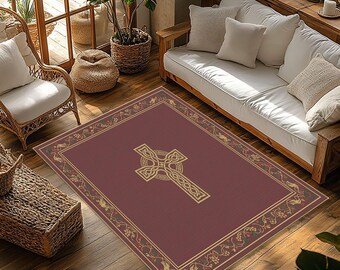 Christian Prayer Rug, Christian Prayer Mat, Cross Symbol Prayer Rug, Elegant Christian Prayer Rug, Catholic Prayer Rug, Red Cross Sign Rug
