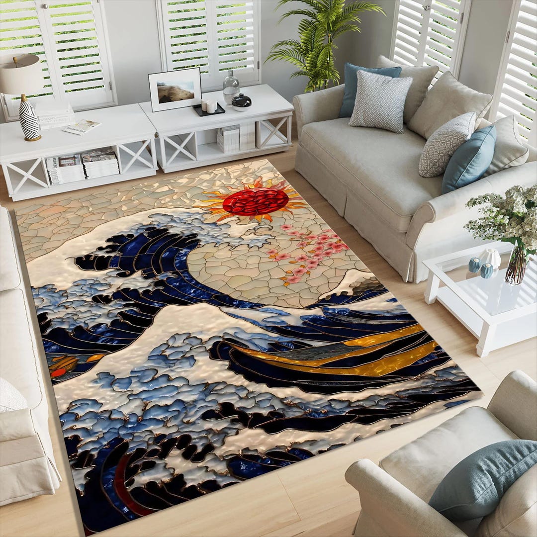 Japanese Rug Runner Japanese Great Wave Rug, Hokusai Inspired Doormat, Monster Rug ...