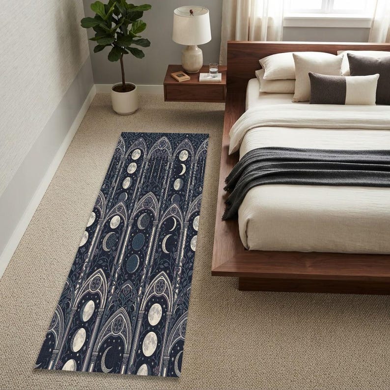 Moon Patterned Rugs Gothic Moon Phase Arch Hallway Runner Rug |dark Academia Cathedral ...