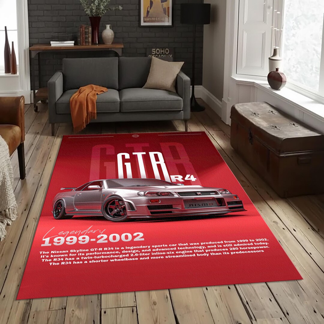 Nissan Gt R Rug Nissan Gtr R34 Car Rug | Red Washable Area Carpet | Car Lover Gift ...