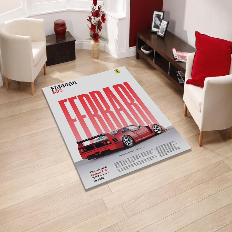Ferrari F40 Car Rug | Washable Area Carpet | Car Lover Gift | Man Cave ...