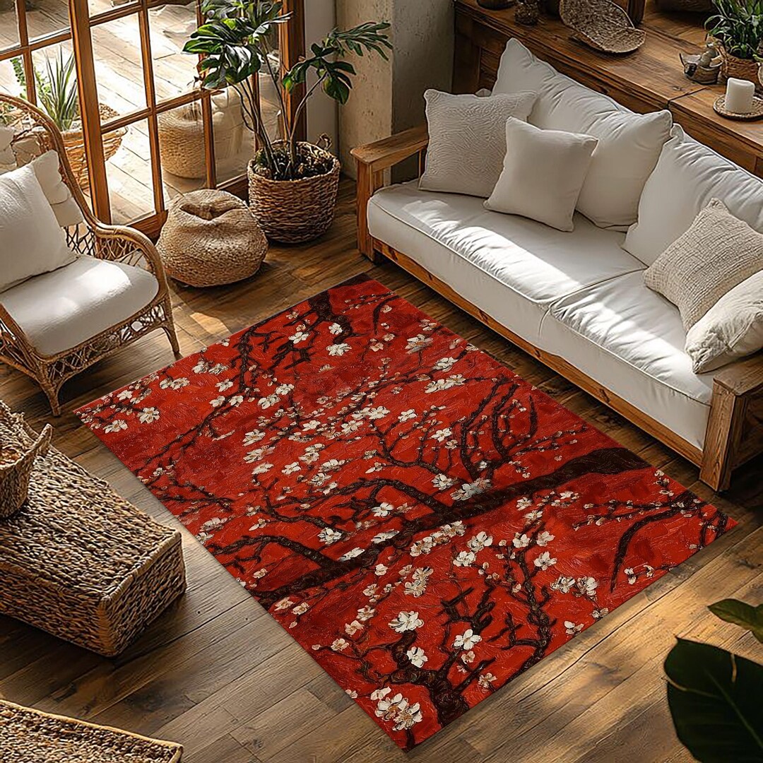 Sakura Rug Sakura Rug, Japanese Rug, Cherry Blossom Rug, Hokusai Inspired Doormat ...