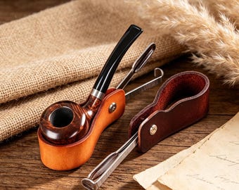 Mallette à outils en cuir pour pipes, porte-accessoires pour pipes à tabac fait main, grattoir pour alésoir à pipe 3-en-1, étui pour tisonnier, cadeau pour fumeur de pipe