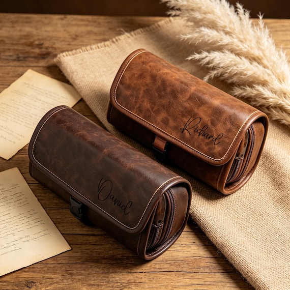 Vintage Hanging Dopp Kit, Water Resistant Travel Toiletry Bag, Detachable Organizer, Mens Wash Bag for Business Trip Camping,Groomsmen Gift