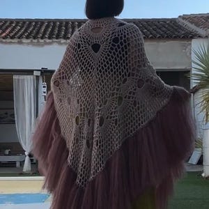 Sciarpa all'uncinetto in alpaca con lunghe frange in mohair | Sciarpa di lusso fatta a mano | Sciarpa oversize in stile boho
