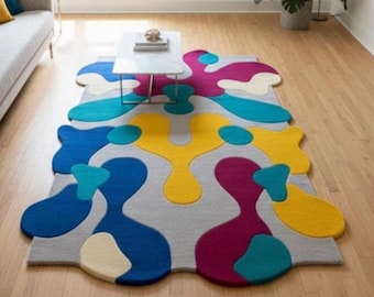 Hand-Tufted Wool Rug | Irregular Abstract Carpet, Modern Art Decor