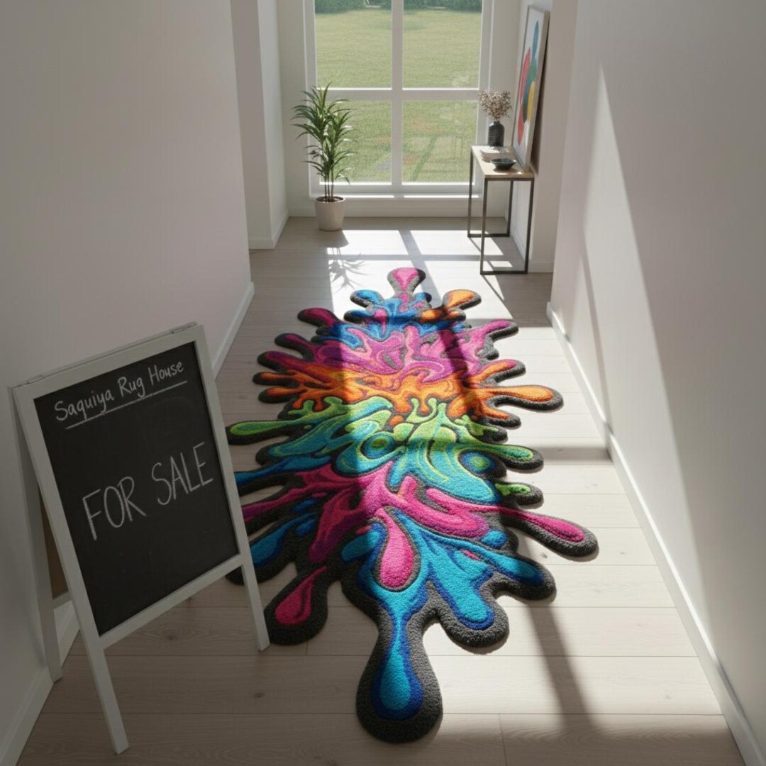 Toom Rug Drip Hand Tufted Wool Runner Rug • Rainbow Drip Abstract Art Carpet - Etsy
