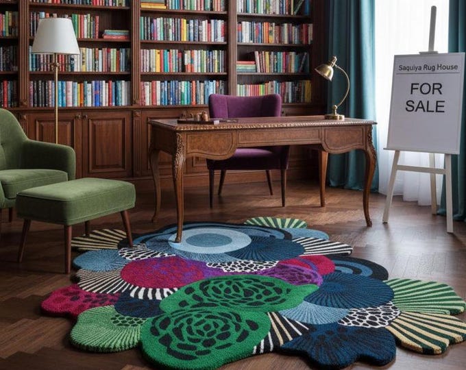 Featured listing image: Abstract Floral Wool Rug | Irregular Modern Art Carpet