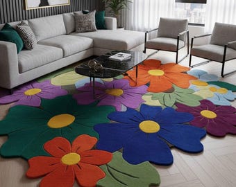 Maximalist Flower Art Rug • Irregular Shape • Statement Floor & Wall Design Decore