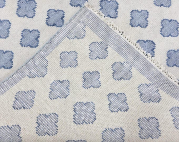 Featured listing image: 12x15 Handmade Moroccan Wool Rug: Blue & White Trellis Flatweave