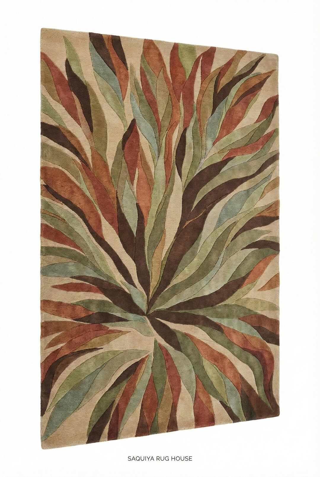 Leafy Handmade Rug Hand Tufted Botanical Wool Rug | Organic Leaf Design Area Rug | Coastal ...
