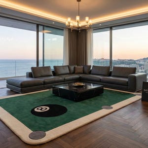 Hand Tufted Wool Pool Table Rug – 8 Ball Billiards Game Room Carpet