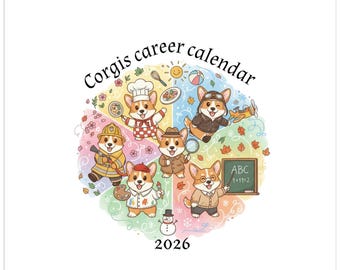 Carrièrekalender voor Corgi's 2026 - Speelse hondenkunst - Leuk cadeau voor hondenliefhebbers