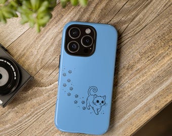 Pawprints Cat telefoonhoesje met beschermhoesje voor iPhone, handgetekend ontwerp, cadeau voor dierenliefhebbers, draadloos opladen