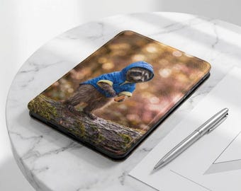 Kindle-hoesje met hoodie in wasbeerblauw, bosdieren-e-readerhoes voor Paperwhite 7, gezellig leescadeau