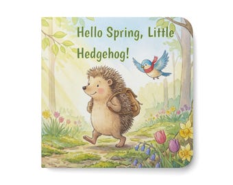 Hallo Lente, Klein Egeltje, kartonnen boekje voor baby's en peuters, bosverhaal, aquarel, veilige kartonnen pagina's.