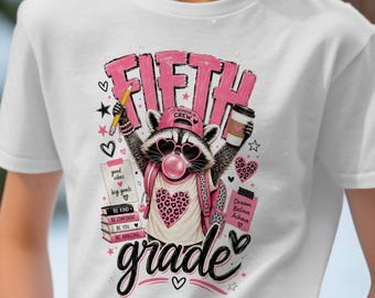 Fifth Grade T-Shirt, Back to School Raccoon Shirt, Girls School Crew Tee, First Day of School Gift, Be Kind Affirmation Kids Top
