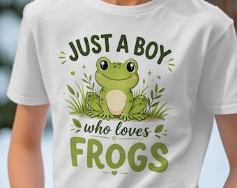 Camiseta infantil "Solo un niño que ama a las ranas", linda camiseta con estampado de rana de dibujos animados, camiseta para niños amantes de los anfibios, camiseta de rana para niños pequeños y jóvenes, divertida