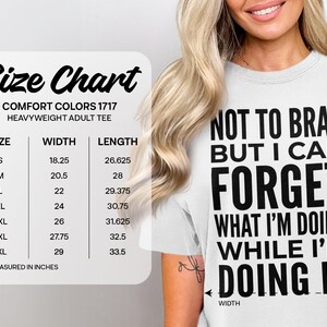 Size chart for a heavyweight adult tee, with dimensions in inches.