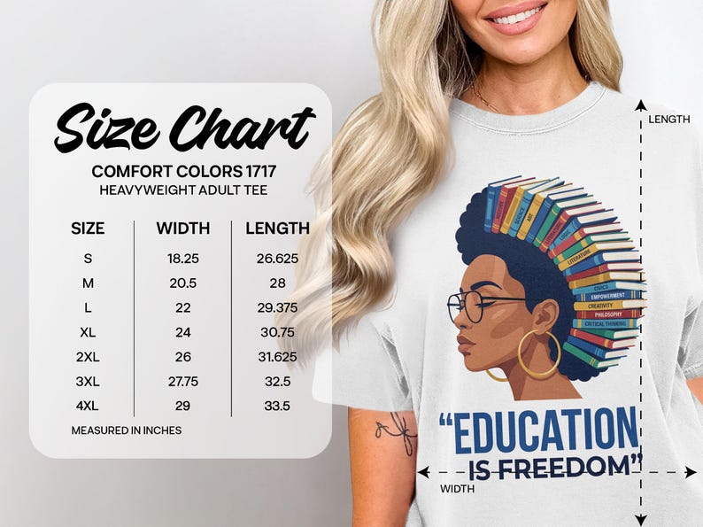 Comfort Colors 1717 size chart for heavyweight adult tees.