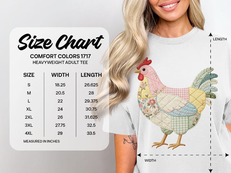 Patchwork Chicken Quilt Design, Farm Animal Hen Graphic, Cottagecore Country Floral Tee, Cute Rustic Farmhouse Gift Idea