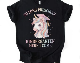 Vorschul-Abschluss-T-Shirt, Kindergarten hier komme ich Einhorn-Hemd, niedliches Pre-K Grad-Geschenk, magisches Pastell-T-Shirt für Kinder