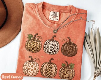 Leopard Pumpkin T-Shirt Fall Autumn Trendy Women's Tee Stylish Thanksgiving Halloween Gift Top Boho Chic Print