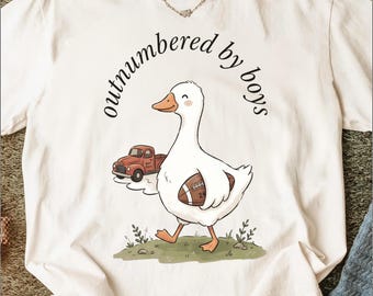 Outnumbered By Boys Goose T-Shirt, Cute Boy Mom Life Tee, Funny Mama of Sons Gift, Whimsical Parent Tee for Her