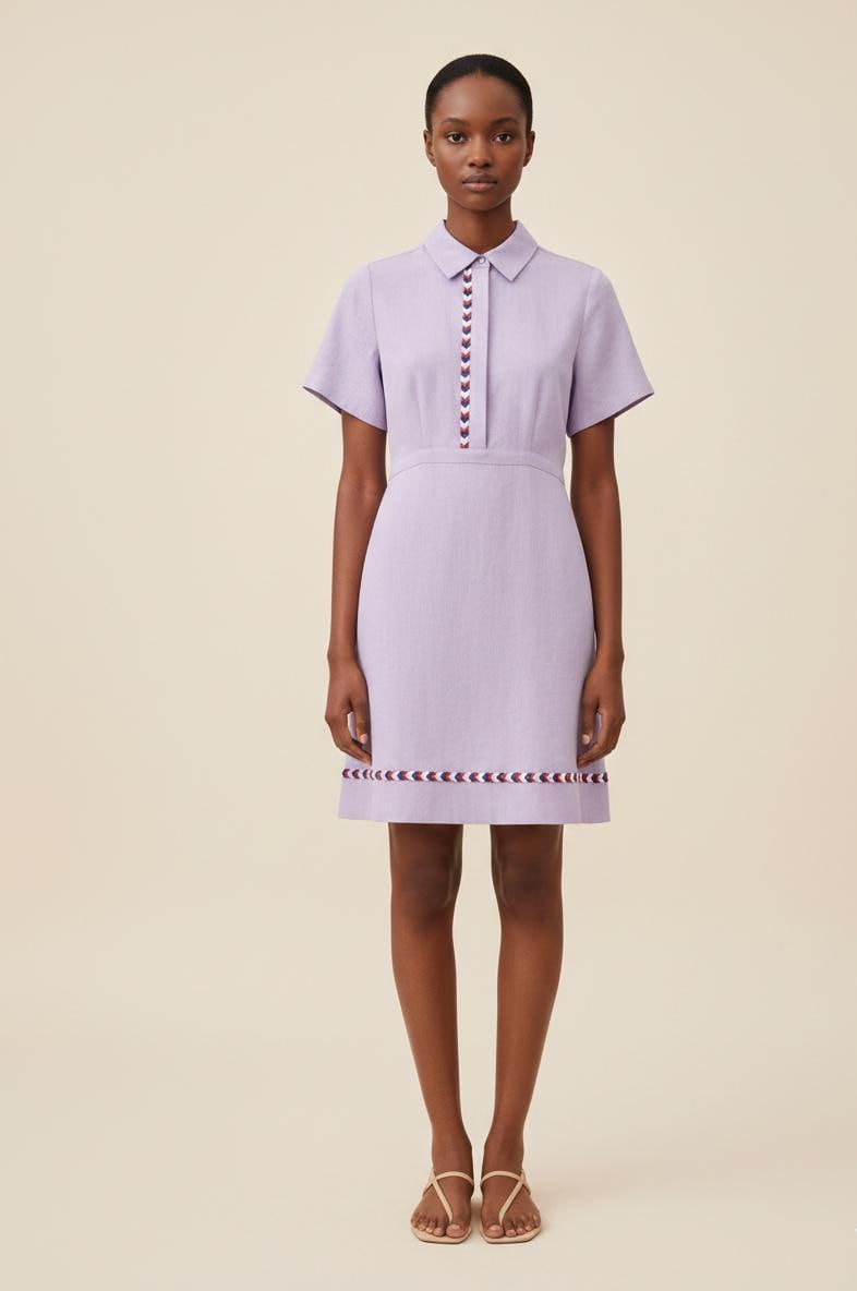 purple linen shirt dress Lavender Cotton Linen Shirt Dress | A-line Knee Length, Minimal Beaded  Buttons